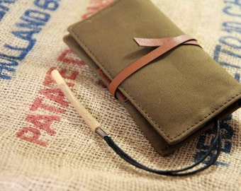 Tobacco Pouch in Canvas and Vegan leather made in italy, vintage soft bag