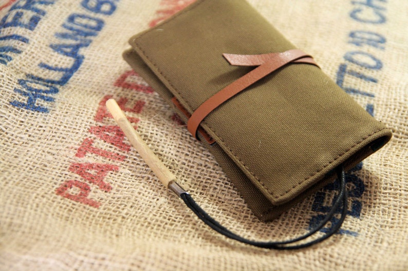 Tobacco Pouch in Canvas and Vegan leather made in italy, vintage soft bag image 1