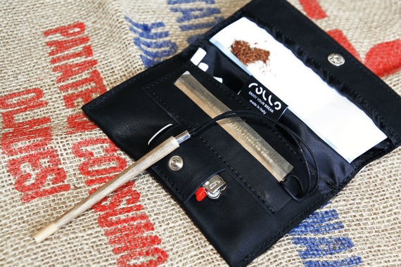 Tobacco Pouch Black Leather King Size Rolling Papers Made in Italy, Vintage  Bag, Tabacco Pochette for Filters, Papers, Lighter and Tobacco