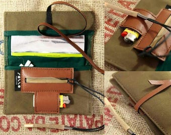Tobacco Pouch in Canvas and leatherette made in italy, vintage soft bag