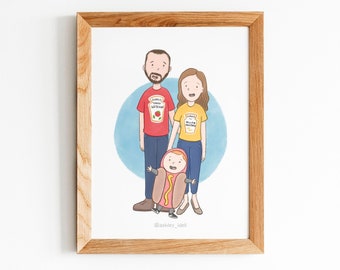 Custom Family Portrait, Digital Family Illustration, Anniversary Gift, Custom Portrait with Pets, Paper Anniversary, Christmas, Holiday