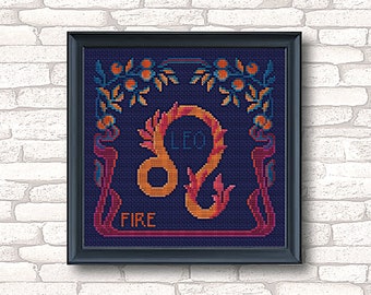 Leo cross stitch pdf pattern, zodiac sign embroidery, art cross stitch pattern, horoscope stitch,counted cross stitch, gift unique stitch