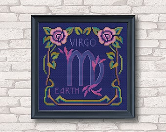 Virgo cross stitch pdf pattern, zodiac sign embroidery, art cross stitch pattern, horoscope stitch, counted cross stitch, gift unique stitch