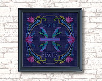 Pisces cross stitch pdf pattern, zodiac sign embroidery, art cross stitch pattern, horoscope stitch,counted cross stitch, gift unique stitch