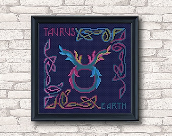 Taurus cross stitch pdf pattern, zodiac sign embroidery, art cross stitch pattern, horoscope stitch,counted cross stitch, gift unique stitch