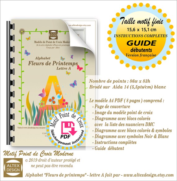 Pdf Letter A Alphabet Spring Flowerspcs001 Modern Cross Etsy