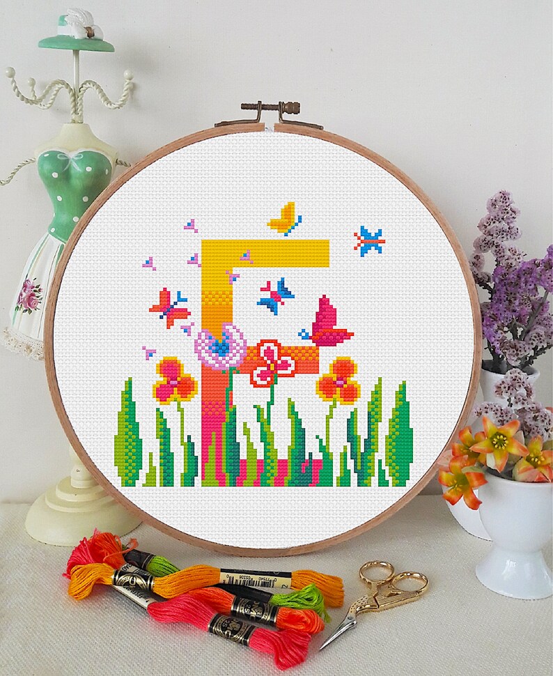 PDF Cross Stitch, Letter E, Chart Stitch Pattern, Alphabet Nursery