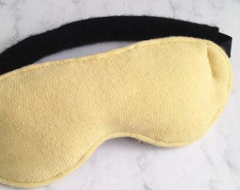 Sleep Mask-Cashmere and Silk-Butter, Pale Yellow/Black