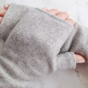 Gloves-Cashmere Fingerless-Washable! - Heather Grey