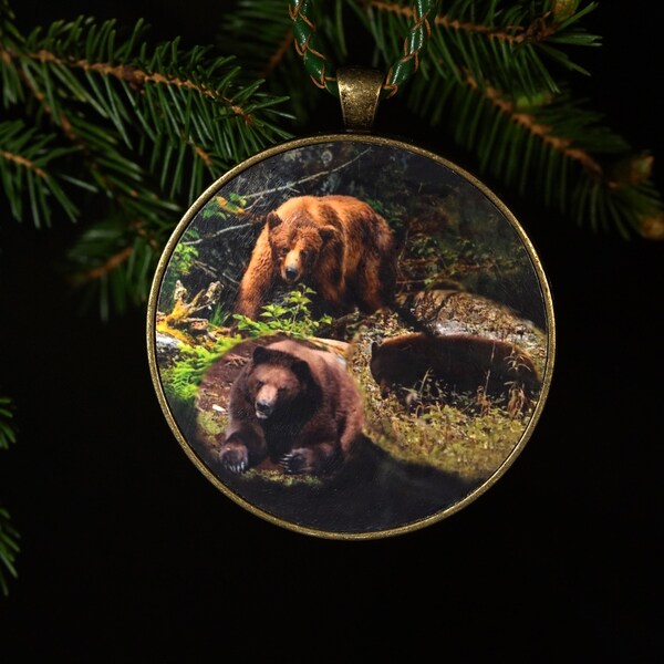 BEAR ORNAMENT - "Grizzly Bear" Great gift for animal lover's xmas tree  Free shipping & gift box included