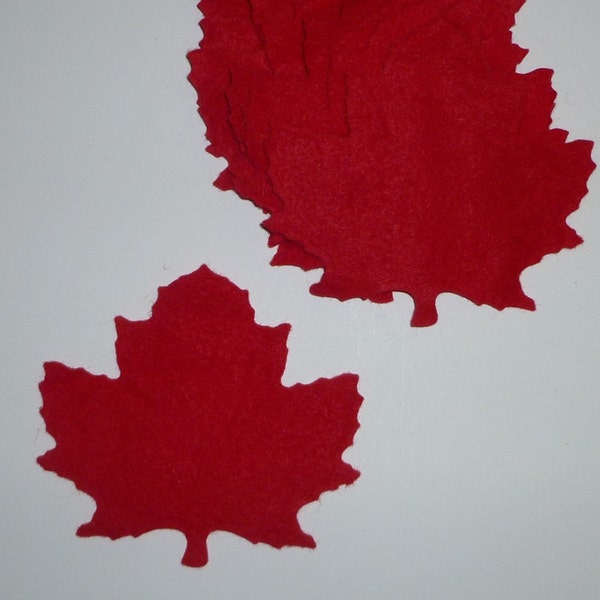 Red felt leaves soft pre cut 10 die cut shapes Canadian red maple leaf