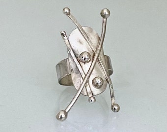 Sculptural Sterling Silver Ring – Handmade Modern Orbit Design