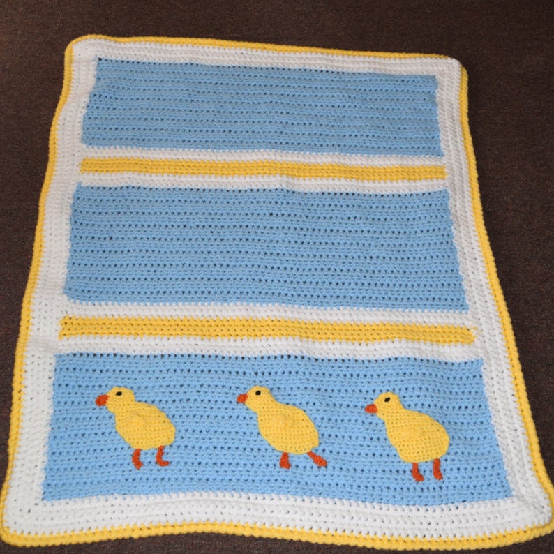 Baby Chicks Crochet Blanketblue Yellow and White Etsy