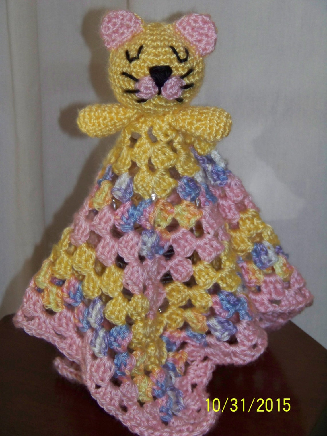 Baby Security Blanket With Kitty Cat Head in Yellow Pink and Etsy