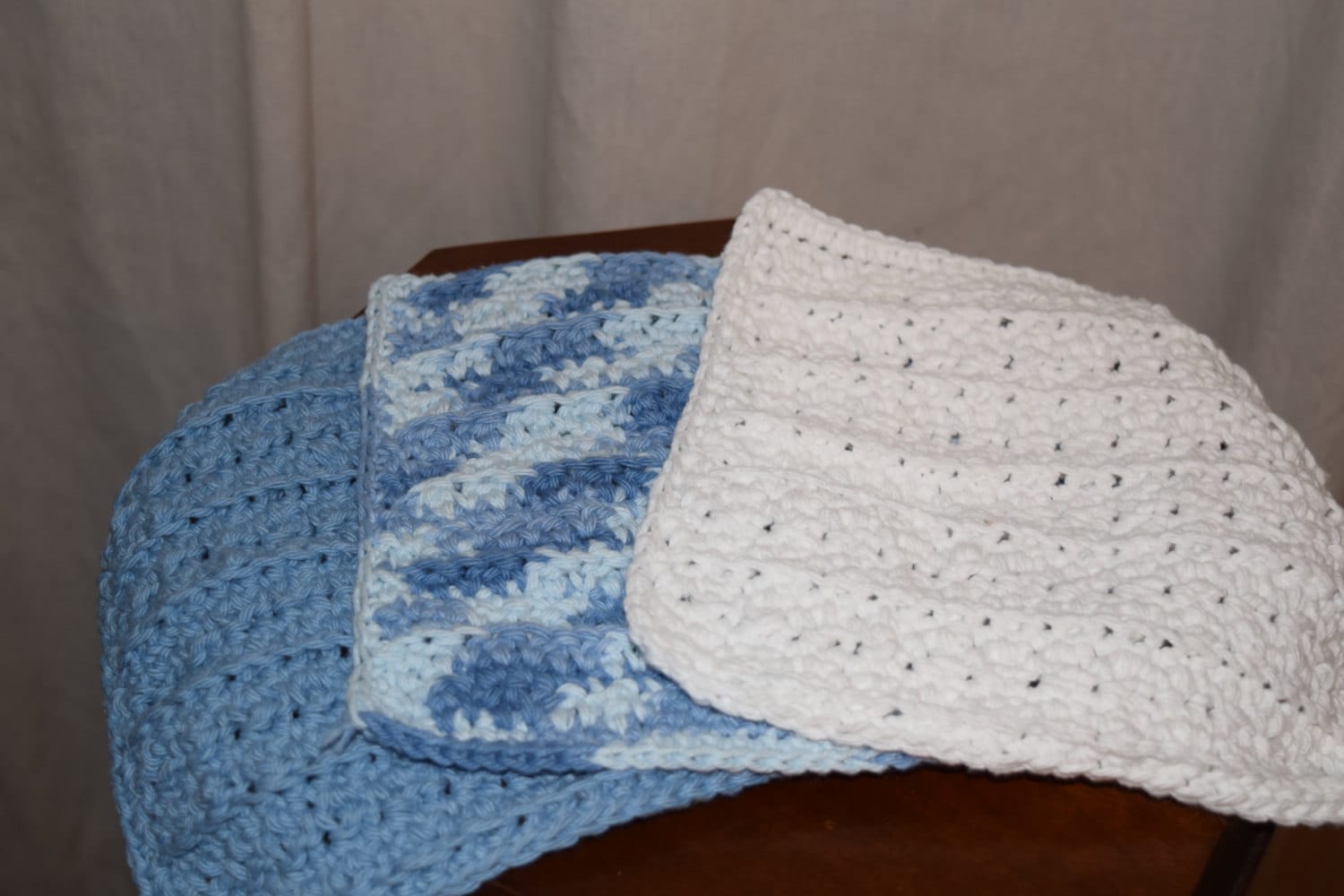Set of 3 Dishcloths/washcloths Crochet-blue White and Blue | Etsy
