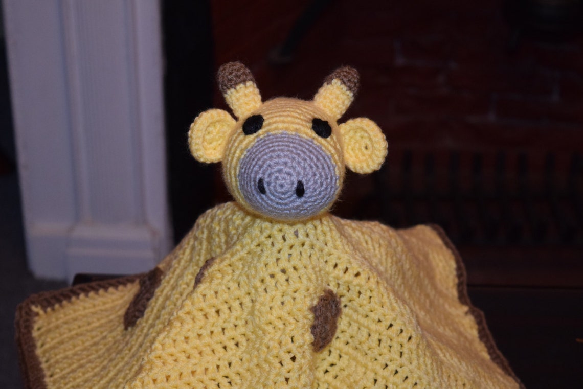 Giraffe Security Blanket Yellow and Brownlarge Sizecrochet Etsy