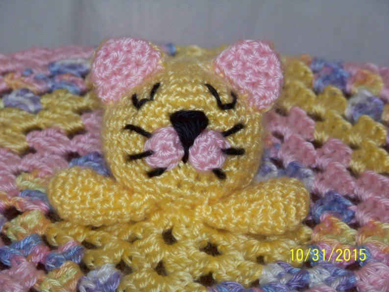 Baby Security Blanket With Kitty Cat Head in Yellow Pink and Etsy