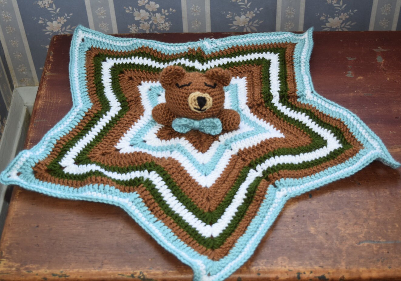 Star Shaped Teddy Bear Security Blanketbrown Blue Green and Etsy