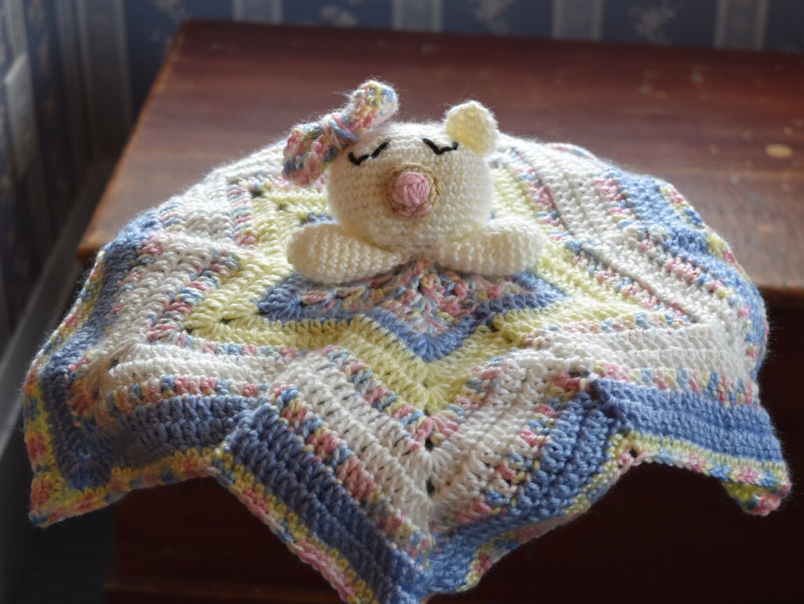 Star Shaped Teddy Bear Security Blanket in White Yellow Blue Etsy