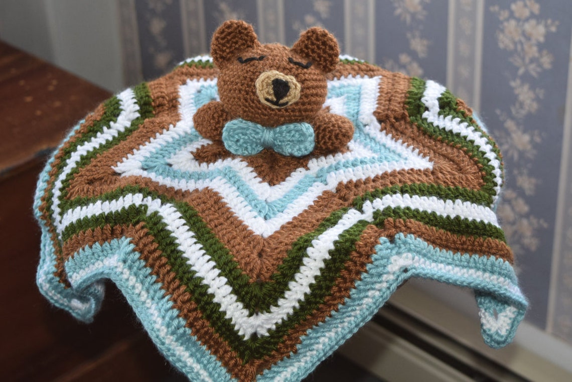 Star Shaped Teddy Bear Security Blanketbrown Blue Green and Etsy