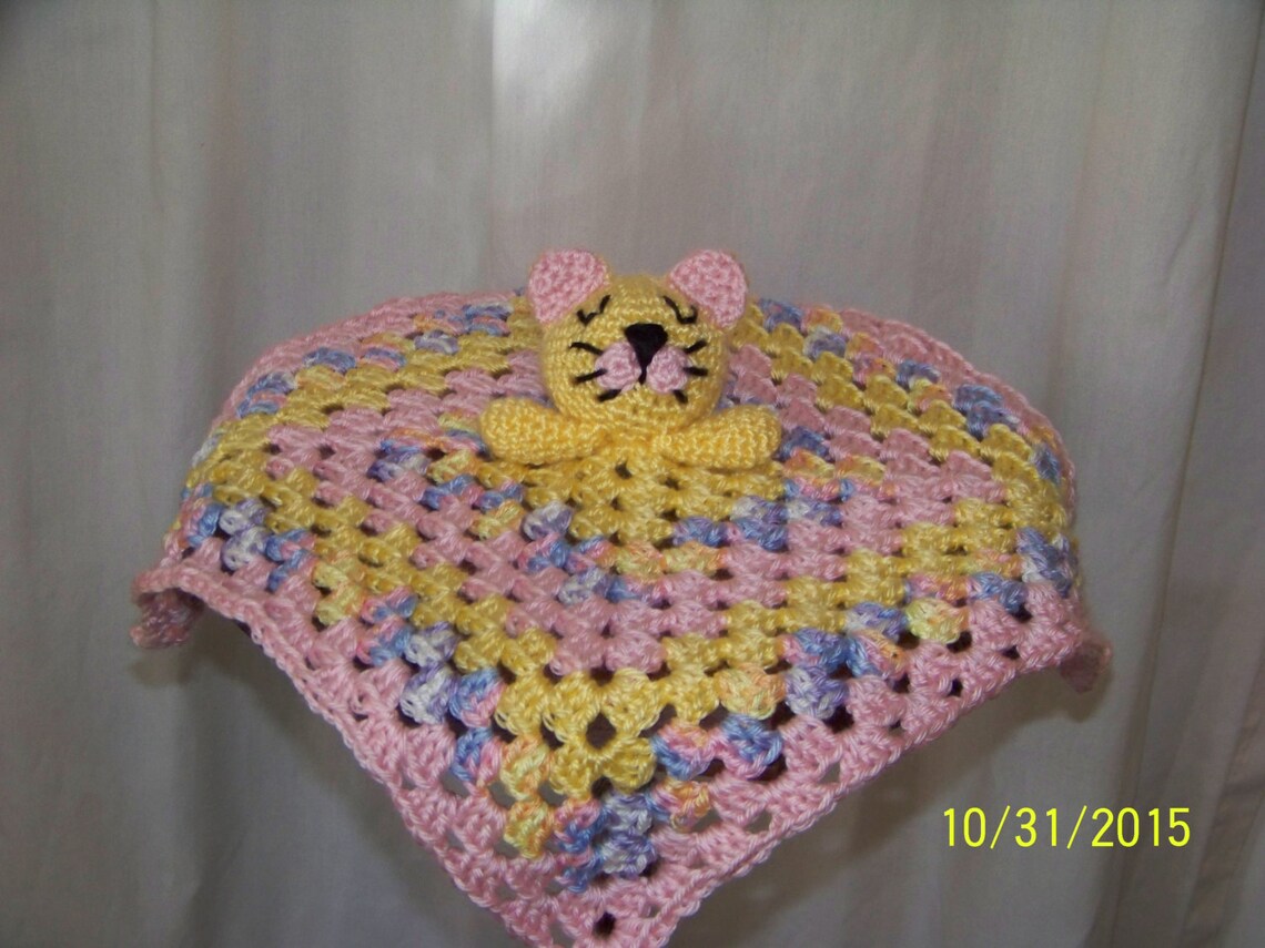 Baby Security Blanket With Kitty Cat Head in Yellow Pink and Etsy