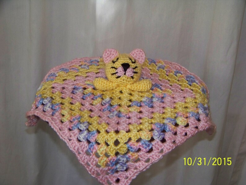 Baby Security Blanket With Kitty Cat Head in Yellow Pink and Etsy