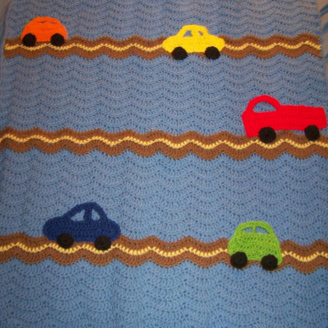 Blue Cars Baby Blanketwith Orange Yellow Red and Dark Blue Etsy