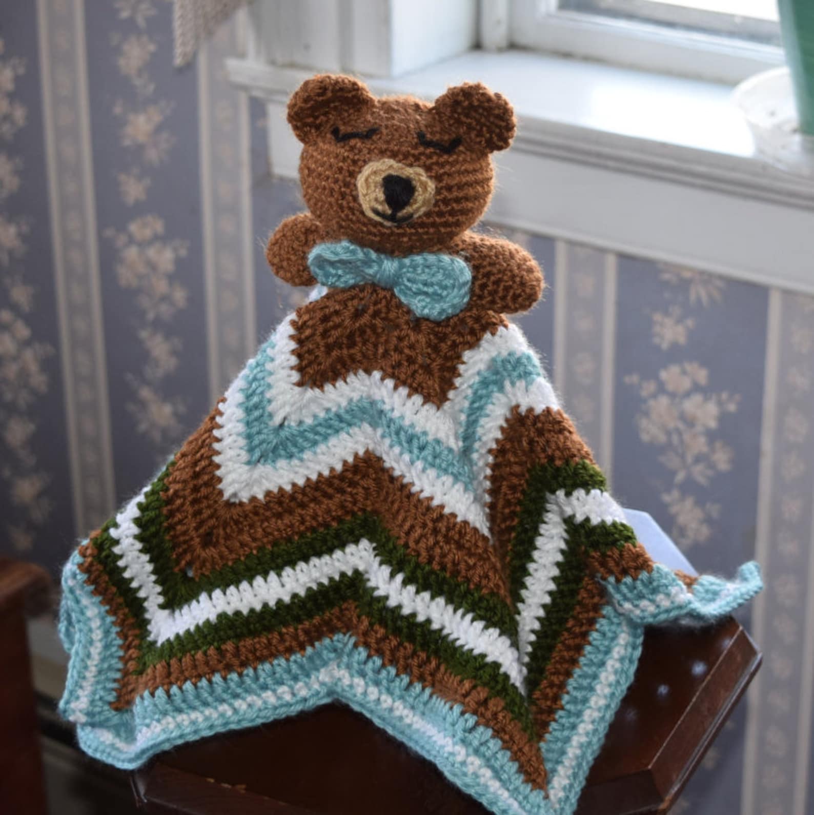 Star Shaped Teddy Bear Security Blanketbrown Blue Green and Etsy