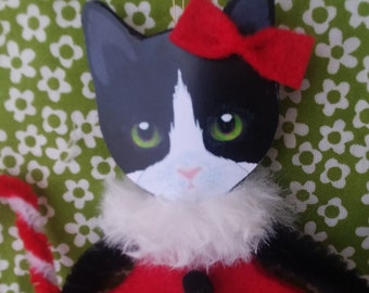 Felt Chenille Black and White Tuxedo Cat Christmas Ornament