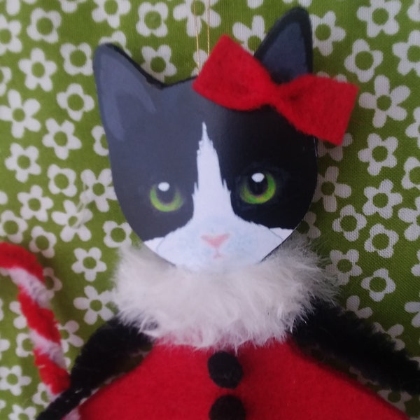 Felt Chenille Black and White Tuxedo Cat Christmas Ornament