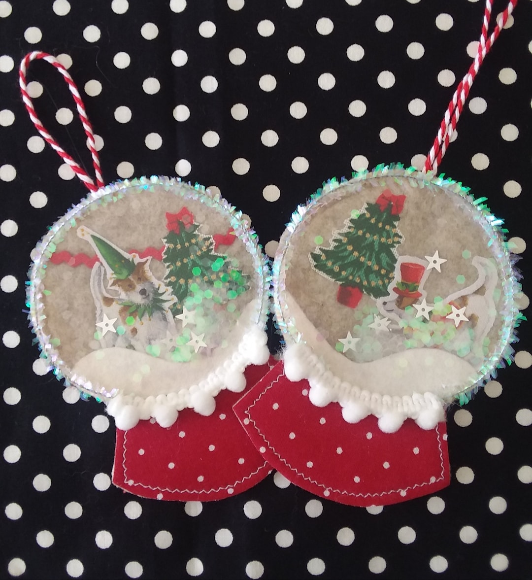Felt Snow Globe Dog Christmas Ornament Set of 2 Etsy