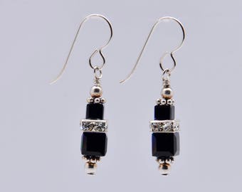 Black Swarovski Crystal Squaredelle Earrings in Sterling Silver // Special occasion earrings // Bridesmaid earrings // Gifts for under 20