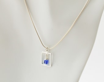 Sapphire Blue Swarovski Crystal Frame Necklace and Earrings Set September Birthstone Sterling silver frame on 16, 18, 20, or 24 inch chain