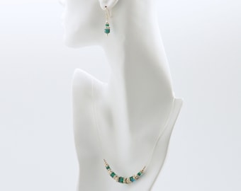 Emerald Green Swarovski Crystal Squaredelle Necklace earrings set May birthstone silver or gold 18 inch length