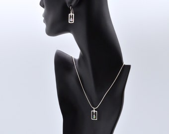 Clear Swarovski Crystal Frame Earrings Necklace Set April Diamond birthstone Sterling silver frame on 16, 18, 20, or 24 inch chain