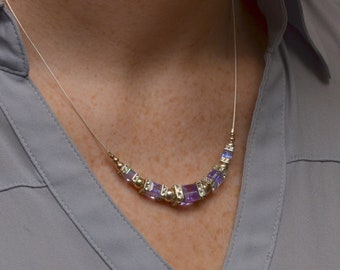 Alexandrite Light Purple Swarovski Crystal Squaredelle Necklace earrings set June birthstone silver or gold 18 inch length Birthday gift