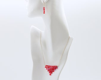 Ruby Red Swarovski crystal bib necklace earring set in sterling silver July birthstone Valentines day gift jewelry set