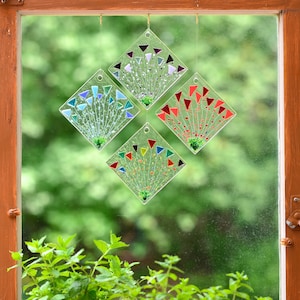 Fused Glass Flower Suncacher, Red, Yellow, Blue, Purple, Pink, Rainbow flowers, Window Hanging Art