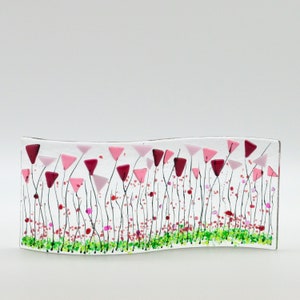 Sale!   Pink Fused Glass Flower Garden, Shelf/Window Sill/Fireplace Mantle Art, Candle Votive Handmade