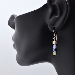 Clear Swarovski crystal long dangle earrings in sterling silver for April diamond birthstone gift wedding jewelry set or bridal party