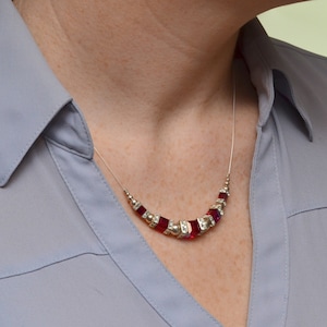 Dark Red Garnet Swarovski Crystal Squaredelle Necklace and earrings January birthstone silver or gold Special occasion gift Bridesmaid Set