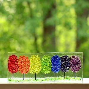 Rainbow Glass Forest Fusion, Shelf/Window Sill Art, Handmade image 5