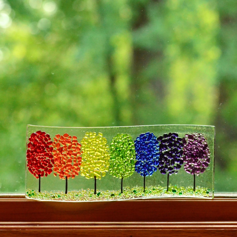 Rainbow Glass Forest Fusion, Shelf/Window Sill Art, Handmade image 4