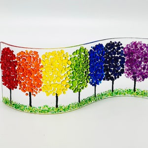 Rainbow Glass Forest Fusion, Shelf/Window Sill Art, Handmade image 1