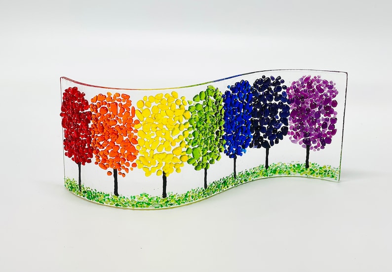 Rainbow Glass Forest Fusion, Shelf/Window Sill Art, Handmade image 1