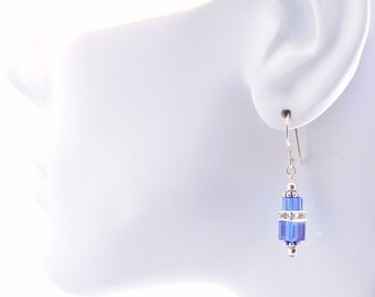 Sapphire Blue Swarovski Crystal Squaredelle Earrings // September birthstone earrings // Bridesmaid earrings // Gifts for under 20