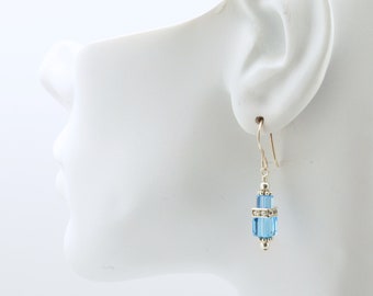 Light Blue Aquamarine Swarovski Crystal Squaredelle Earrings // March birthstone earrings // Special occasion earrings // Bridesmaid earring