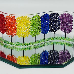 Rainbow Glass Forest Fusion, Shelf/Window Sill Art, Handmade image 2