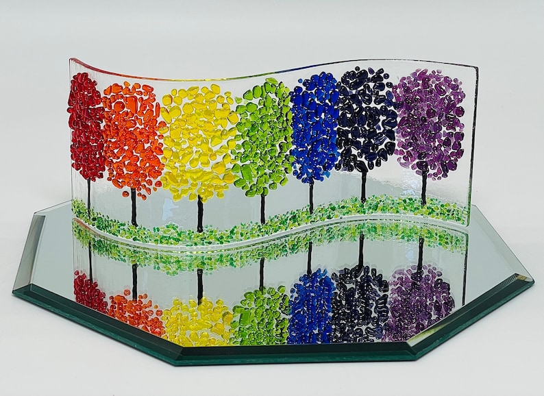 Rainbow Glass Forest Fusion, Shelf/Window Sill Art, Handmade image 2