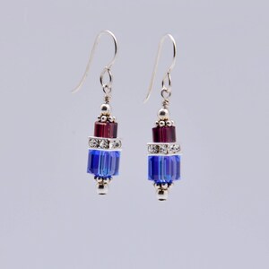 Purple and Blue Swarovski Crystal Squaredelle Earrings in Sterling Silver // Gift for her // Gifts for under 20 // Multicolor drop earrings